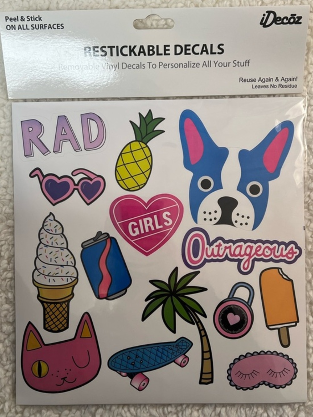 iDecoz Restickable Peel & Stick Decal Sheet - White